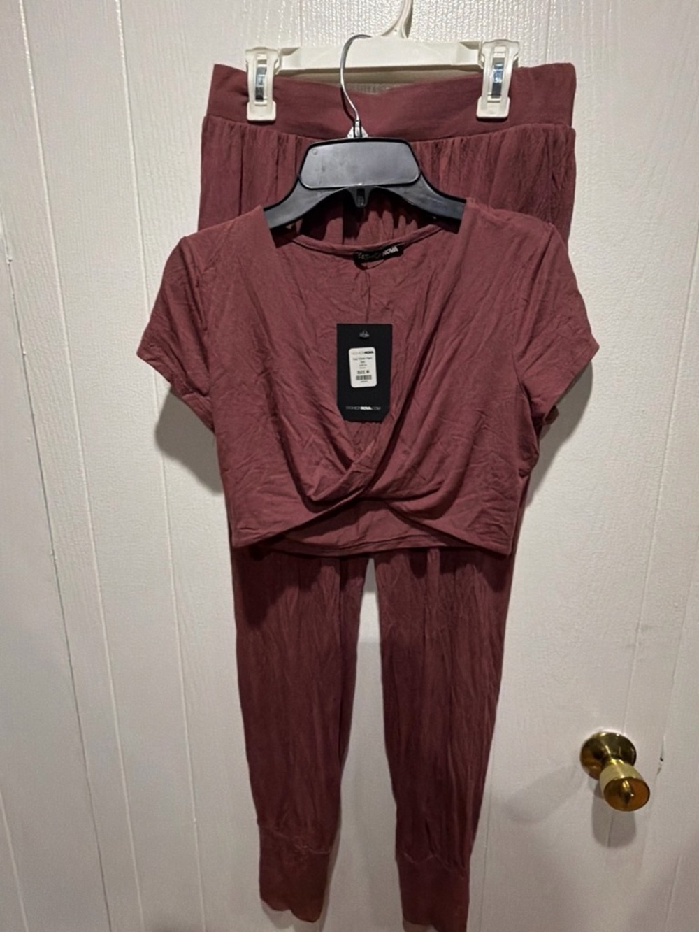 Fashion Nova Women's Two-Piece Knit Jogger Set - Dusty Mauve